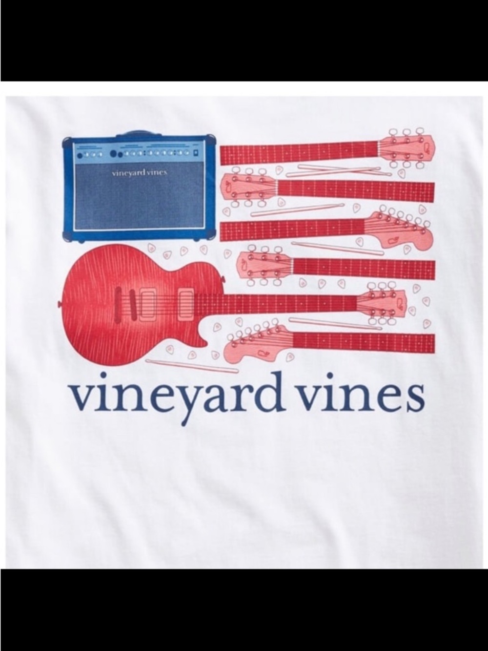 Vineyard Vines Patriotic Guitar Tee Shirt Red White Blue Men’s Medium - Picture 2 of 7
